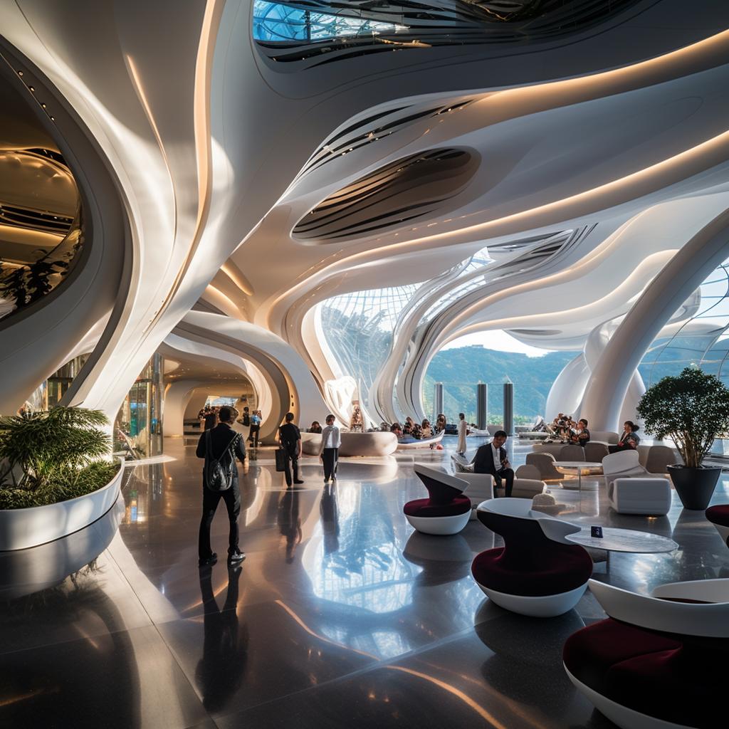 Fluid interior architecture with soft reflected light and sculptural forms